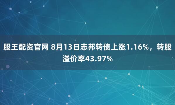 股王配资官网 8月13日志邦转债上涨1.16%，转股溢价率43.97%